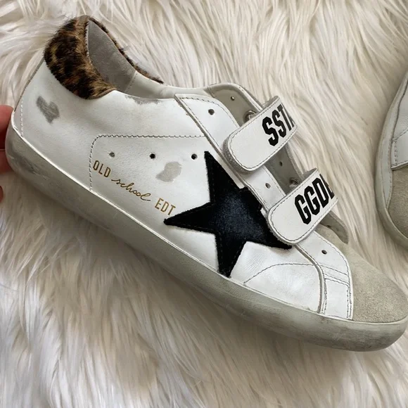 Silver Glitter Golden Goose Old School Velcro Leather Sneakers